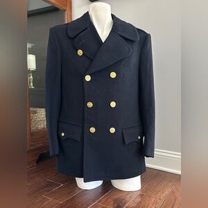 Vintage 1980s Navy Blue Wool Reefer Pea Coat Uniform New York Police NYPD